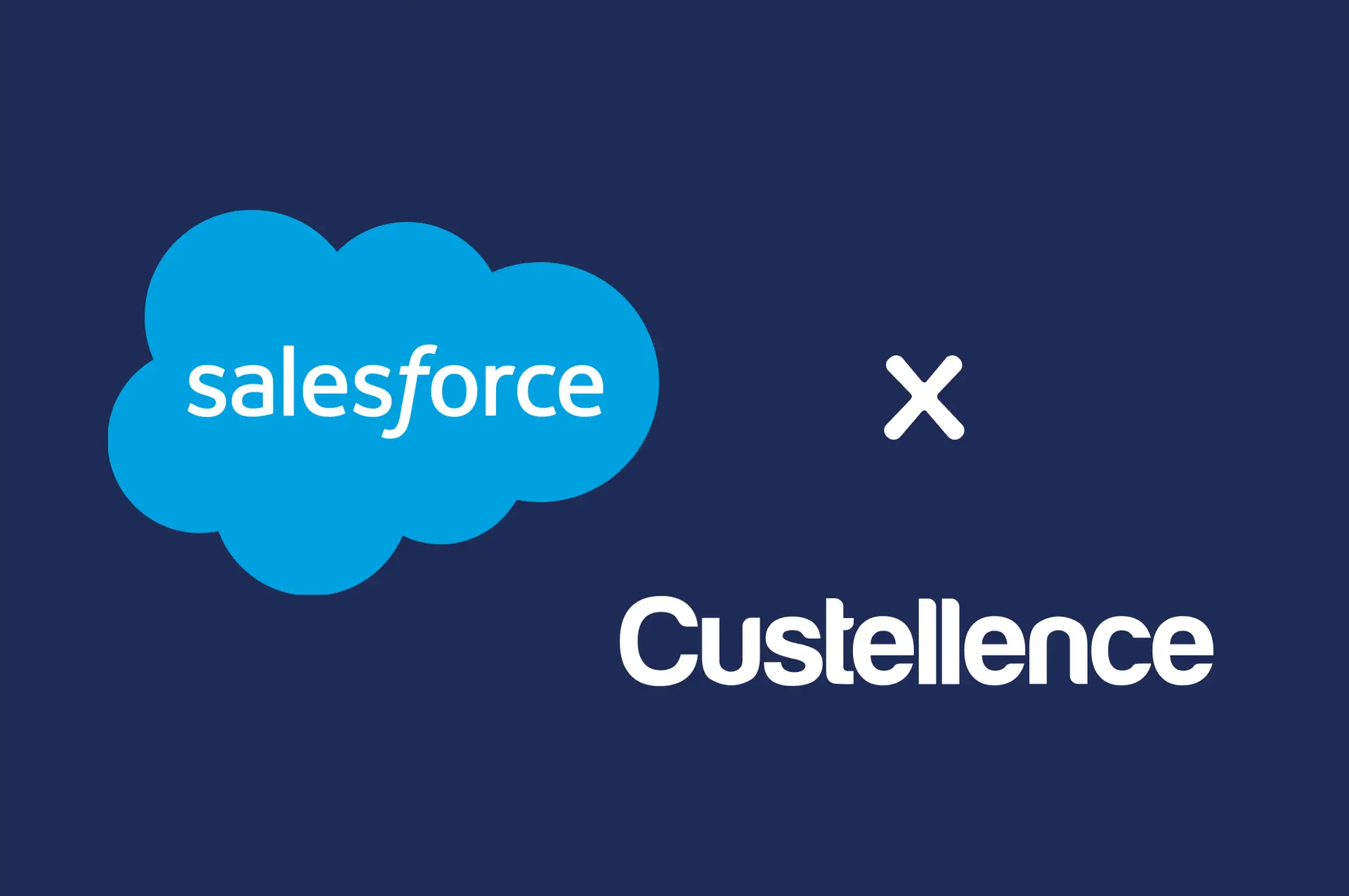 Salesforce and Custellence logos on a dark blue background. Visualizing that Custellence is available on Salesforce AppExhange.